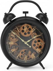 Orologio da parete in design steampunk industriale con meccanismo a ingranaggi visibile - nero/oro - 38 x 29 cm