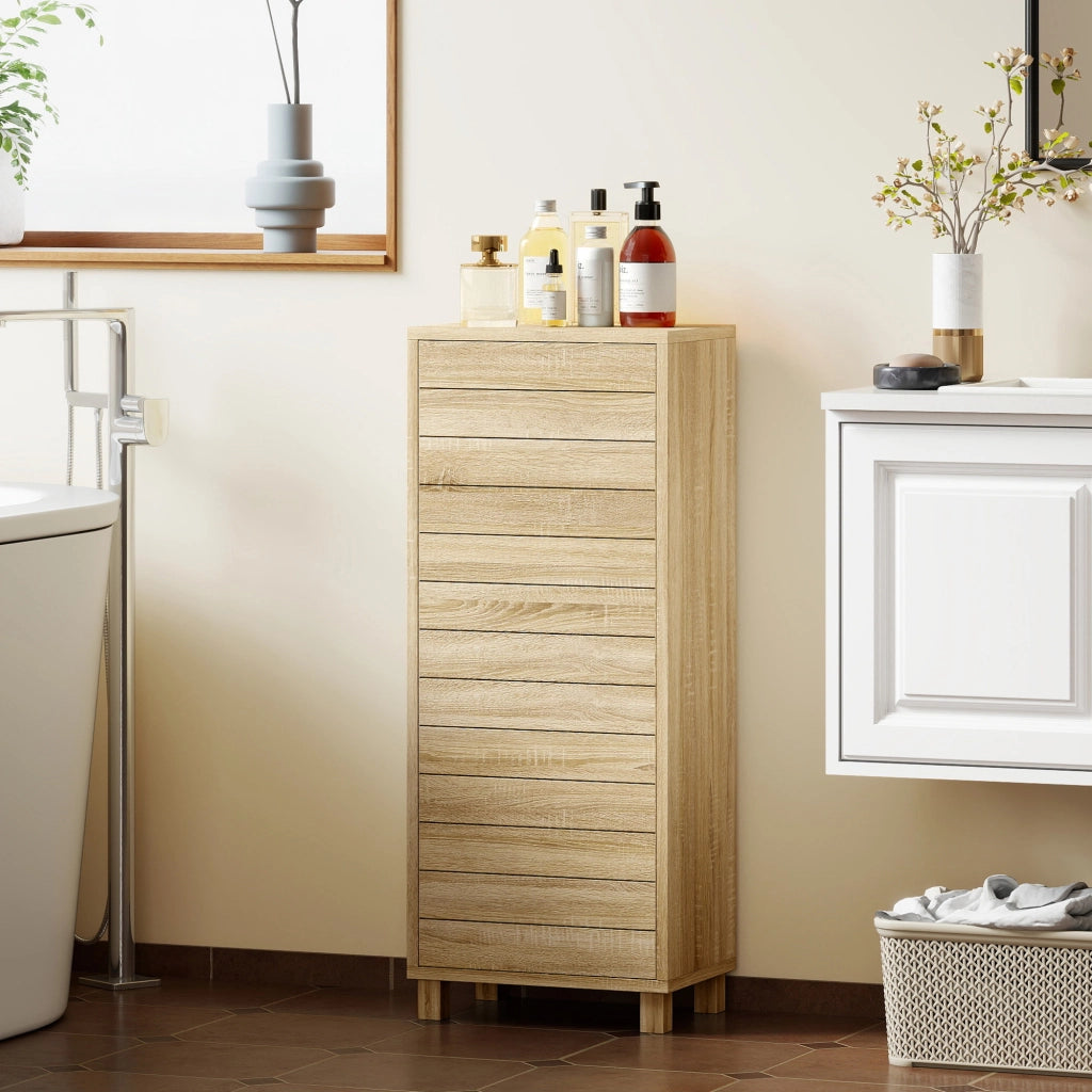 Mobiletto Bagno con Ante a Listelli e Ripiani Regolabili ¨C Zephmum ¨C Naturale 34x23x84 cm