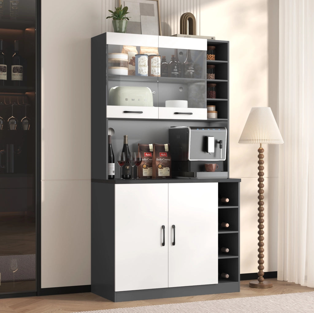 Mobile cucina moderno 100x47x187 cm in MDF e vetro rinforzato; grigio e bianco con LED