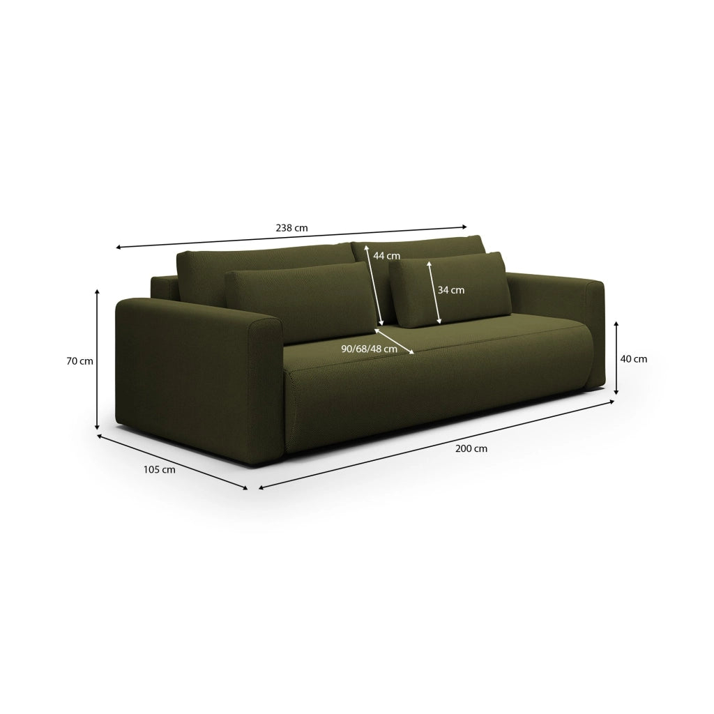 Erbezzo, Divano Letto 2 Posti Contenitore, 240x105 cm Verde