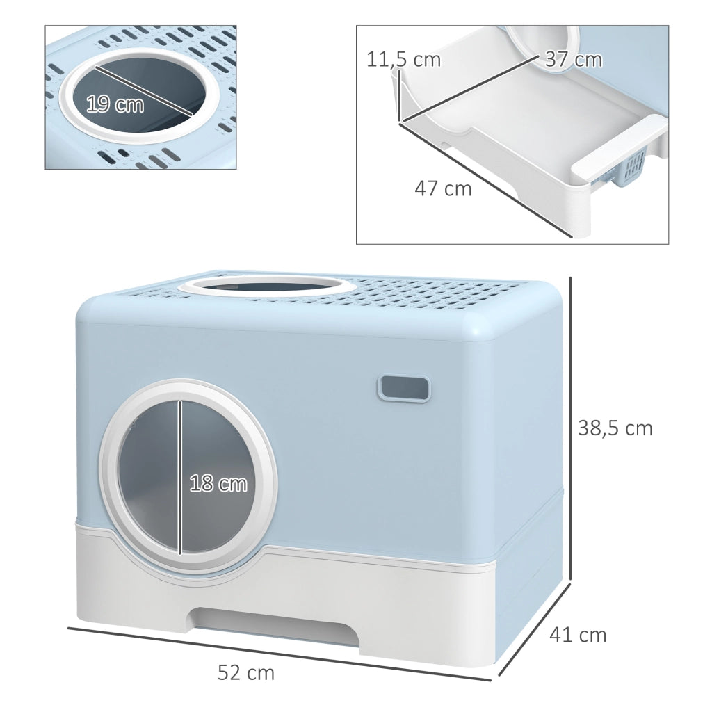 Arenero per Gatti Coperto con Vassoio Estraibile ¨C Zephmum ¨C Blu 52x41x38,5 cm