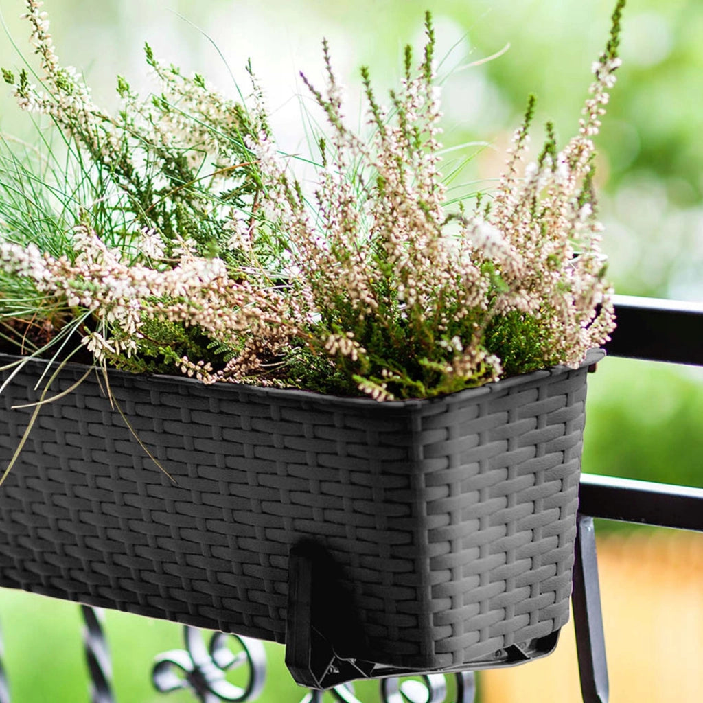 KADAX Set di 4 fioriere da balcone da 60 cm con manici e supporto color antracite