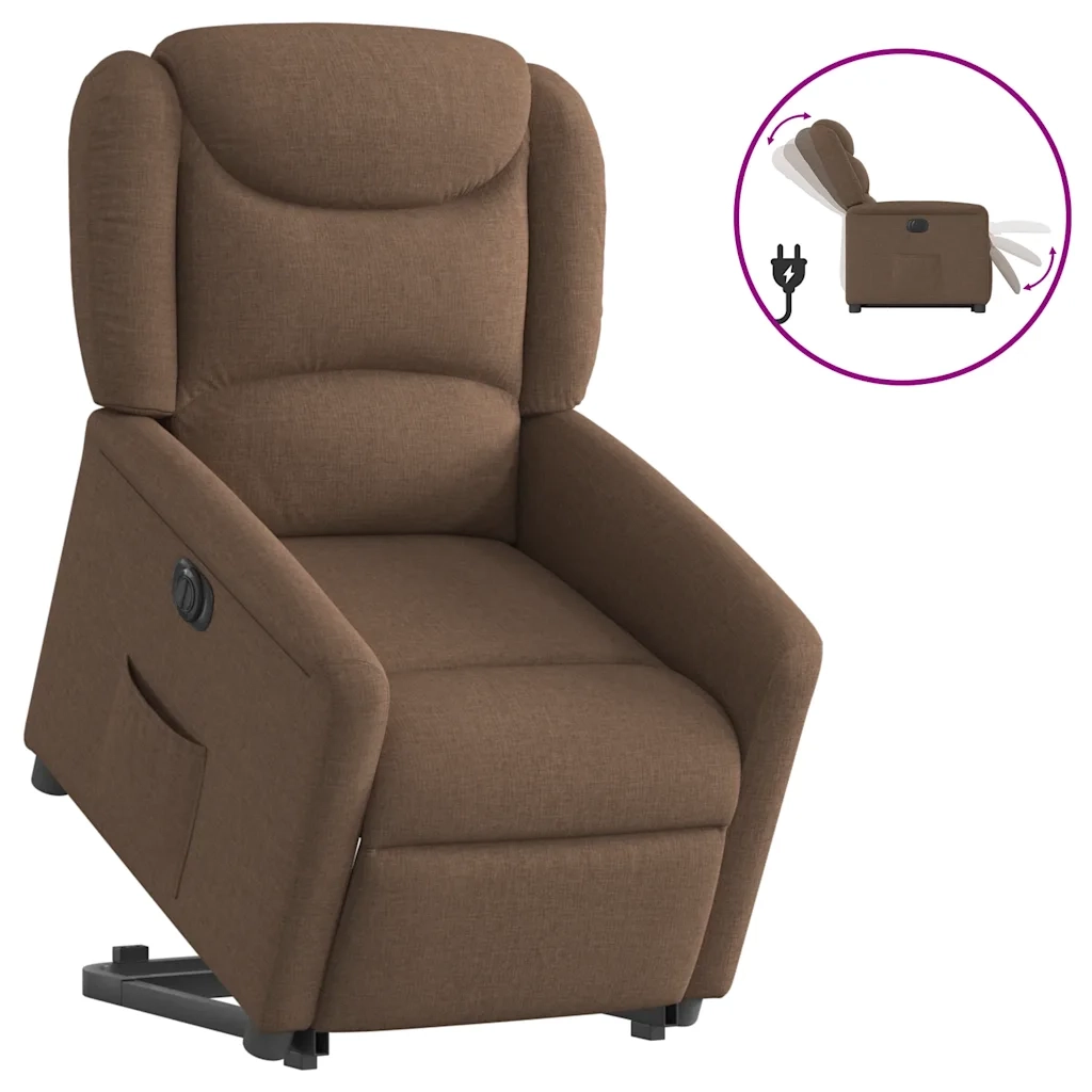 Poltrona Alzapersona Reclinabile Elettrica Marrone Tessuto 3303218