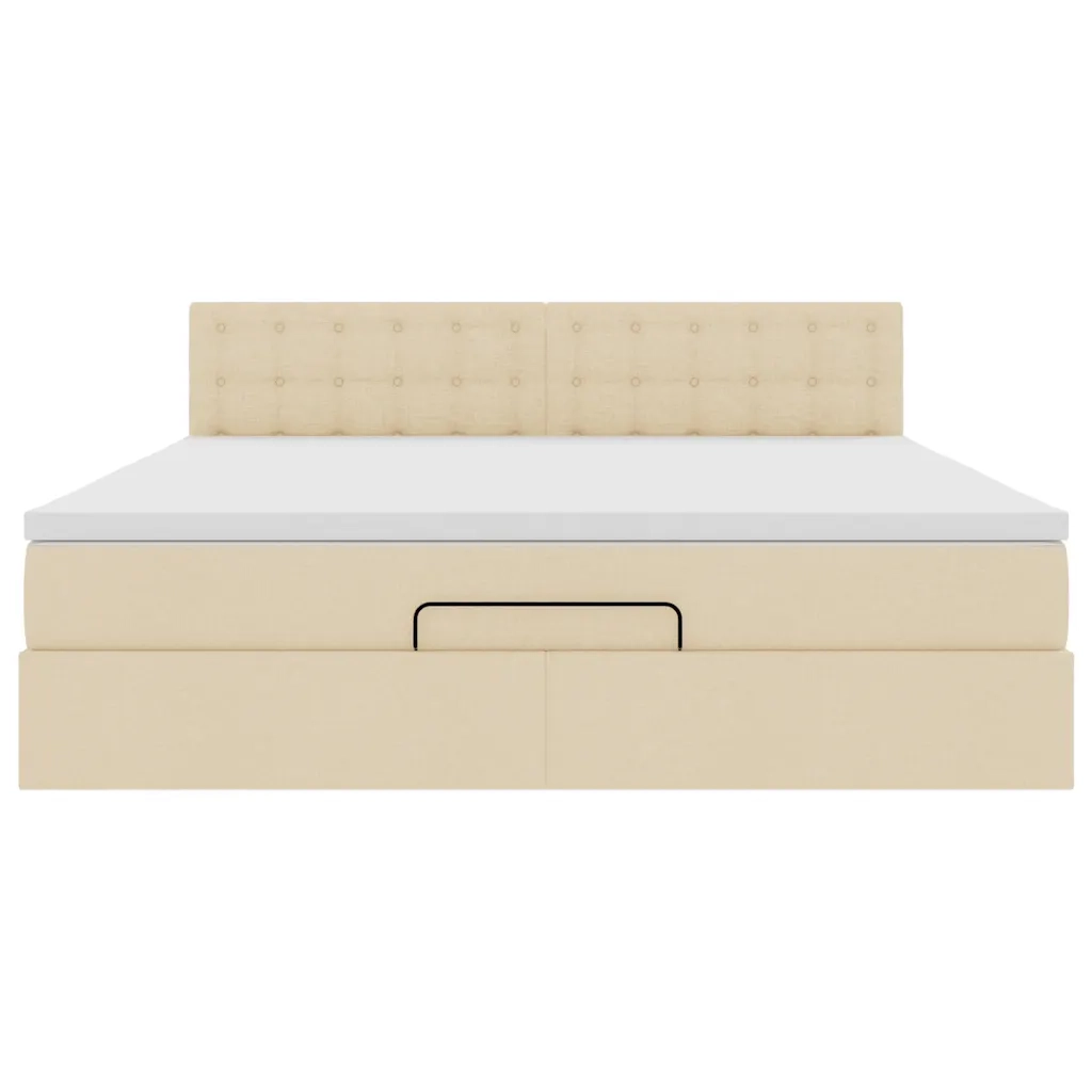 Struttura Letto Pouf con Materasso Crema 180x200 cm in Tessuto