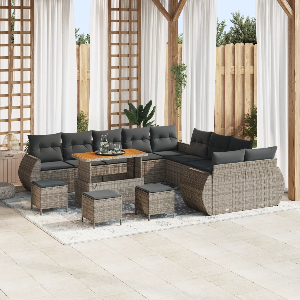 Set Divano da Giardino da 14 Pezzi con Cuscini Rattan Polietilene Grigio Acacia