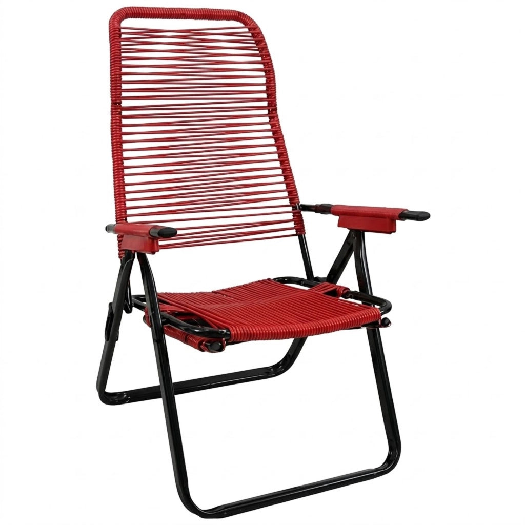 Marvin Sdraio Cordonata con Poggiapiedi Sedia a Sdraio da Giardino Filo in Pvc Pieghevole Metallo Poltrona Relax d Rosso