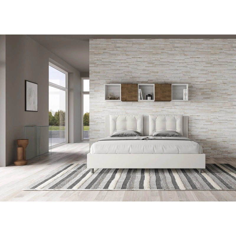 Letto imbottito Matrimoniale 200x200 cm Annalisa - Bianco,Similpelle,Contenitore