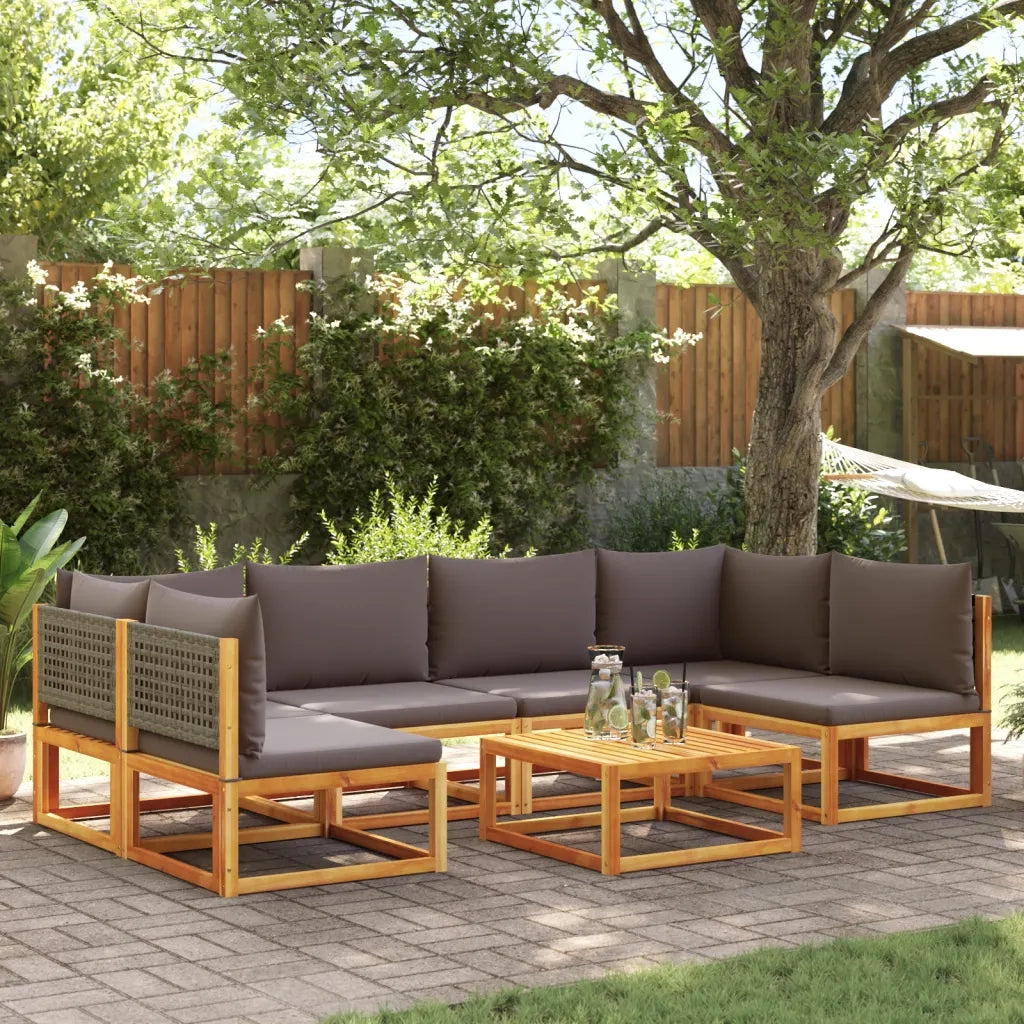 Set di divani da giardino 7 pezzi con cuscini in legno di acacia e rattan