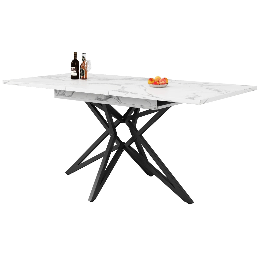 Tavolo da pranzo allungabile 120/160 x 80 x 76 cm con piano effetto marmo e gambe in metallo