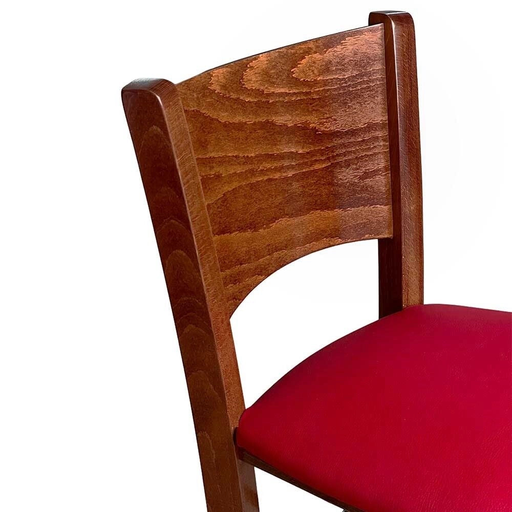 Sgabello alto da bar lucy in legno noce scuro h 73 con seduta in ecopelle rosso