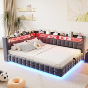 Divano letto imbottito 140x200 cm con LED e vano contenitore