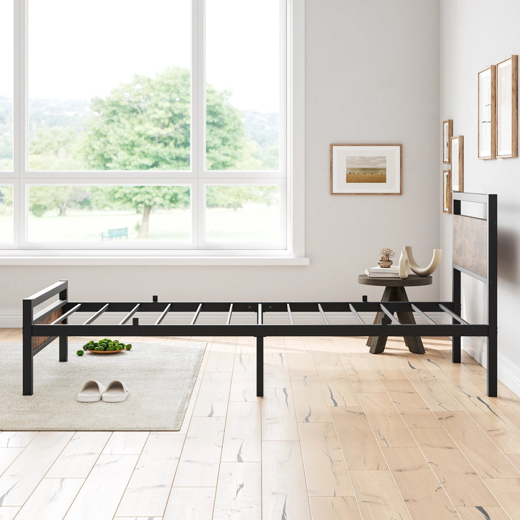 LETTO 140x200 cm in MDF e metallo, colore marrone antico