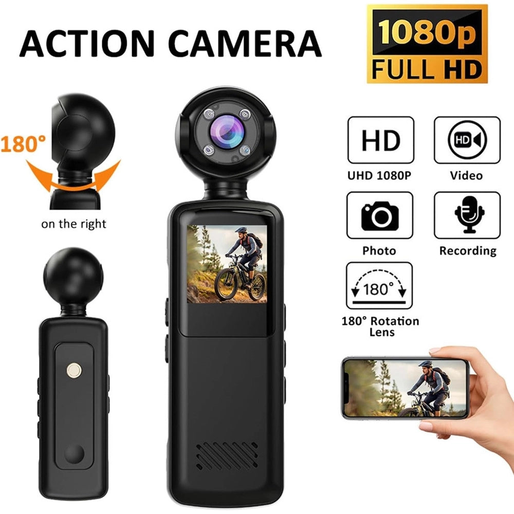 Trade Shop - Fotocamera Tascabile Wifi Action Camera Videocamera Portatile Registratore Multifunzione -