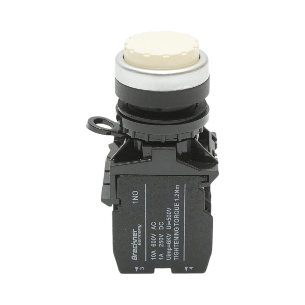 Pulsante convesso con ritorno 1NO+1NC bianco, 10A/600V AC, 1A/250V DC LA42 Breckner Germany