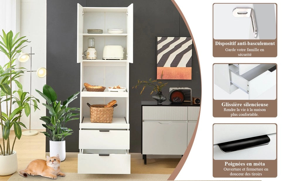 Mobile Multiuso Cucina - Minimal - Bianco 200cm con Ante Cassetti Ripiani Antiribaltamento