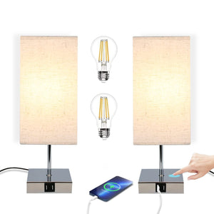 ZMH Lampada da tavolo vintage touch dimmerabile E27 LED USB ricarica intercambiabile per comodino camera letto