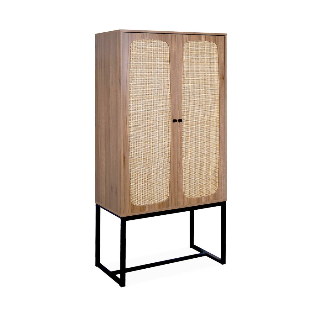 Credenza a 2 ante in canna e legno, 165cm, marrone naturale