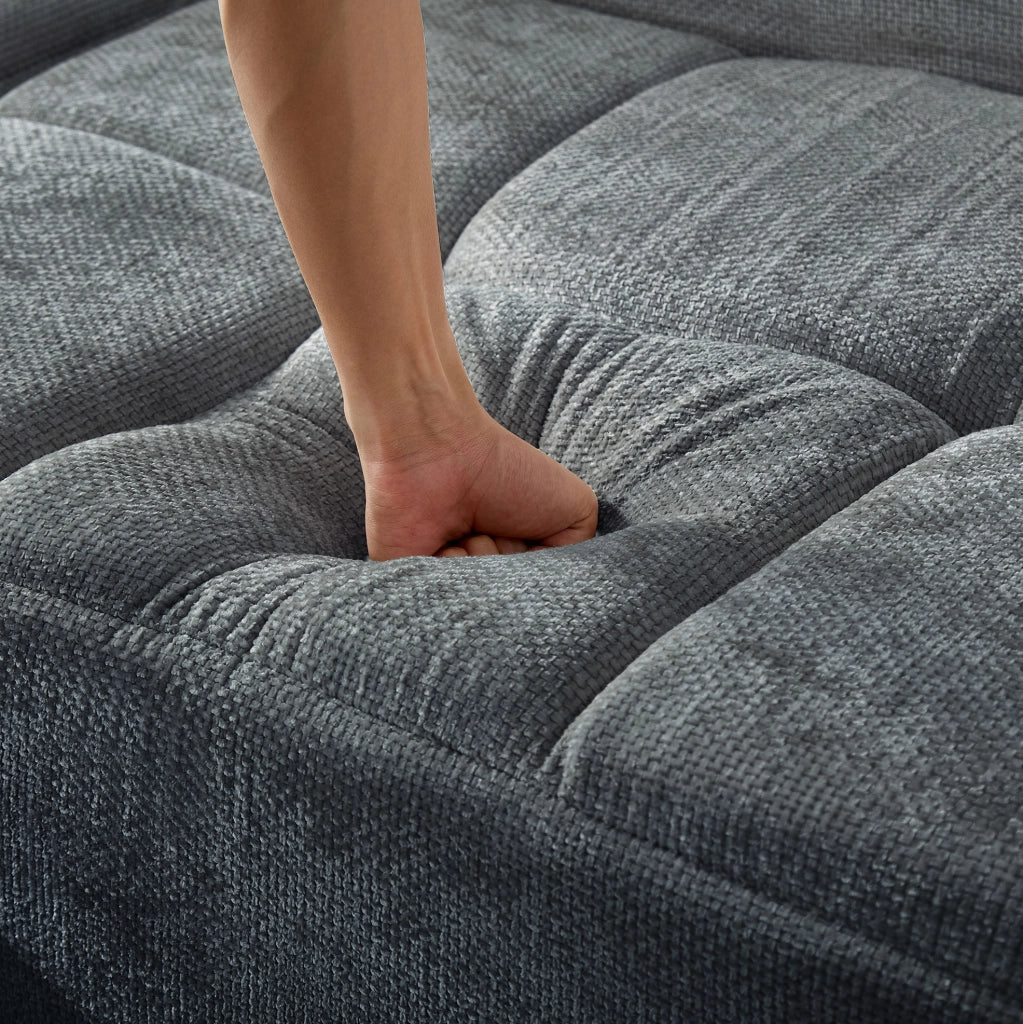 Divano in ciniglia blu con sistema a molle e schiuma ad alta densità