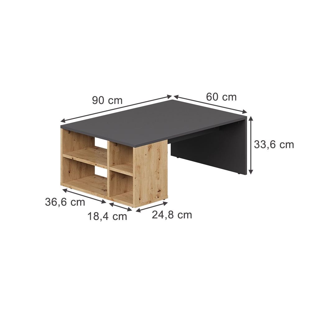 Vicco Tavolino da salotto Antracite/Artisan 90 x 60 cm con ripiani
