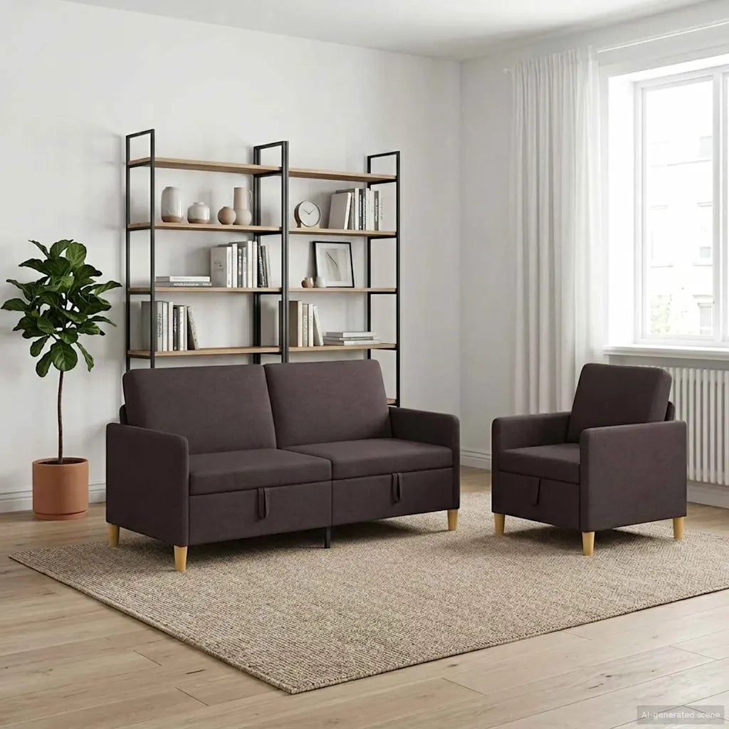 Set di Divani con Storage 2 pcs Marrone Scuro Poliestere 3429208