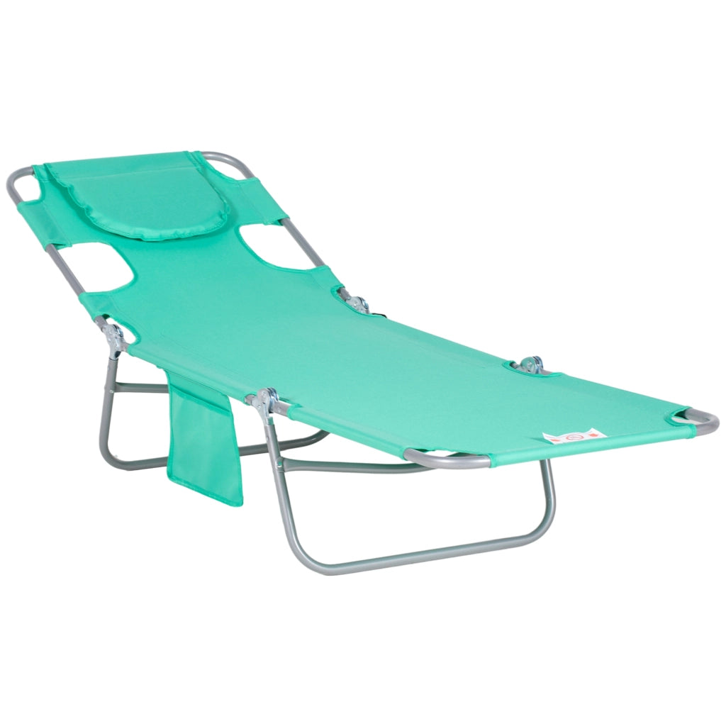 Lettino da giardino ¨C zephmum ¨C verde, metallo, tessuto, con tasche laterali