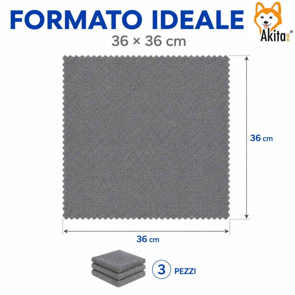 Akitaink 3 Panni in Microfibra Inox Extra Morbido 36x36 cm