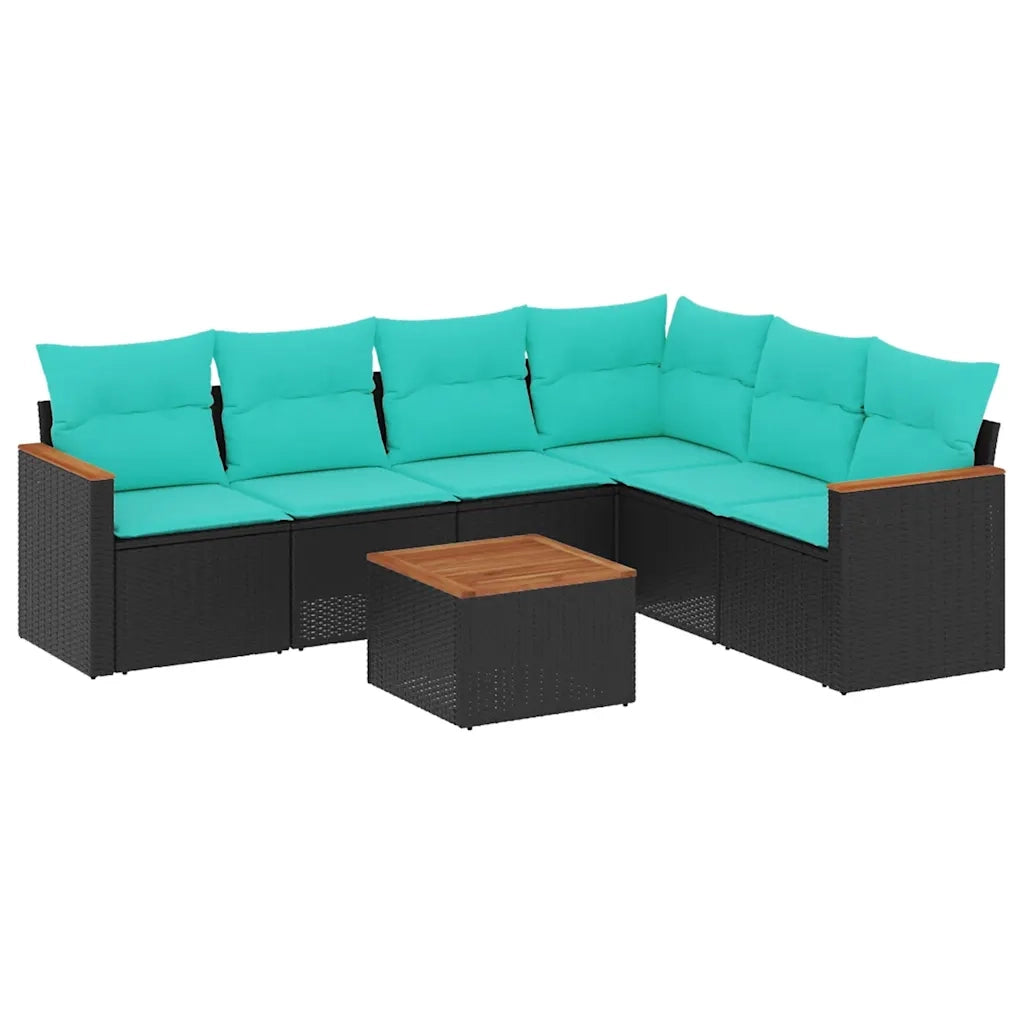 Set Divani da Giardino 7 pz con Cuscini Nero in Polyrattan 3226008