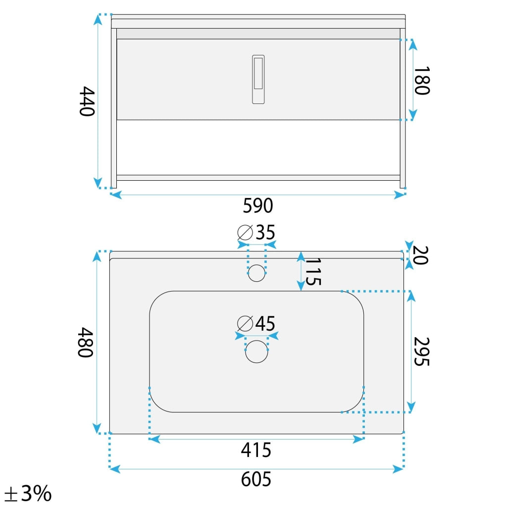 Set Di Mobili Da Bagno Con Lavabo River 60cm White