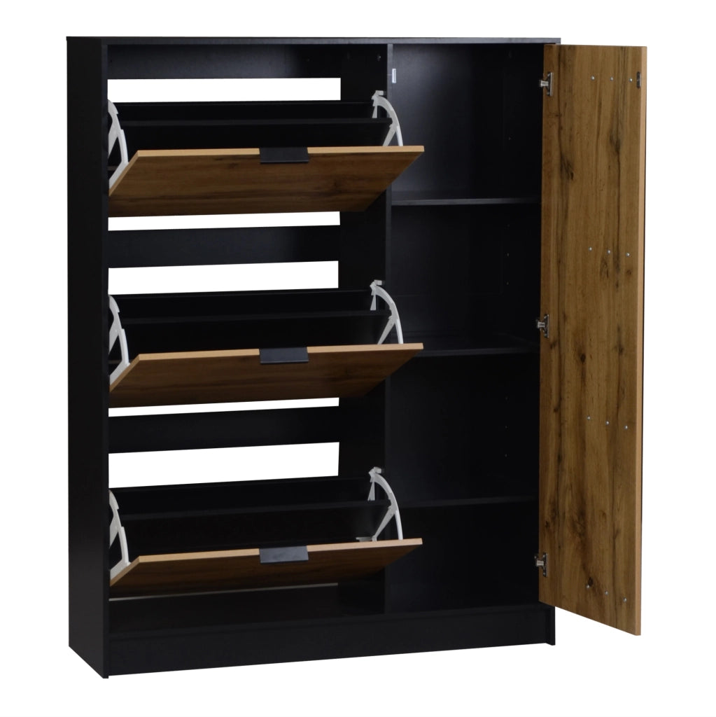 Scarpiera in MDF 100x30x130 cm, naturale e nero
