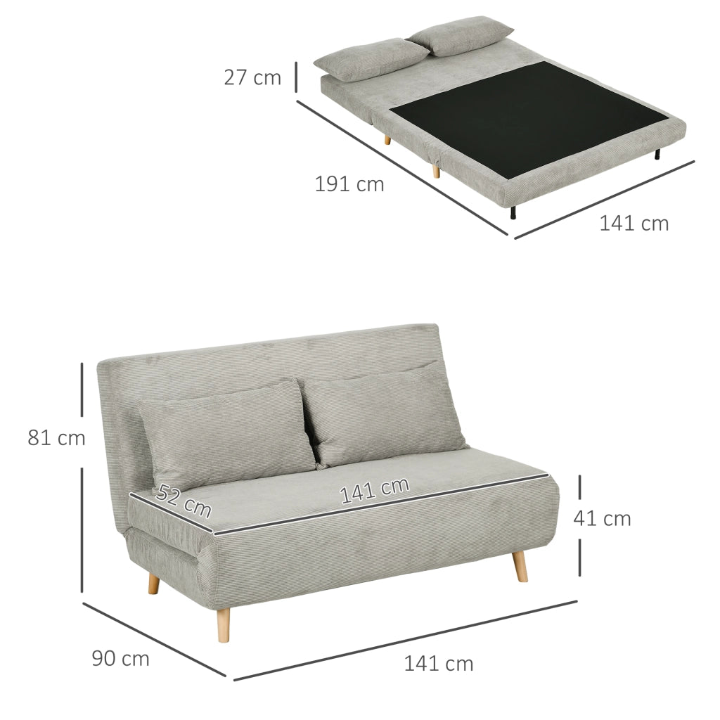 Divano letto convertibile con schienale reclinabile e cuscini in poliestere grigio 141 × 90 × 81 cm