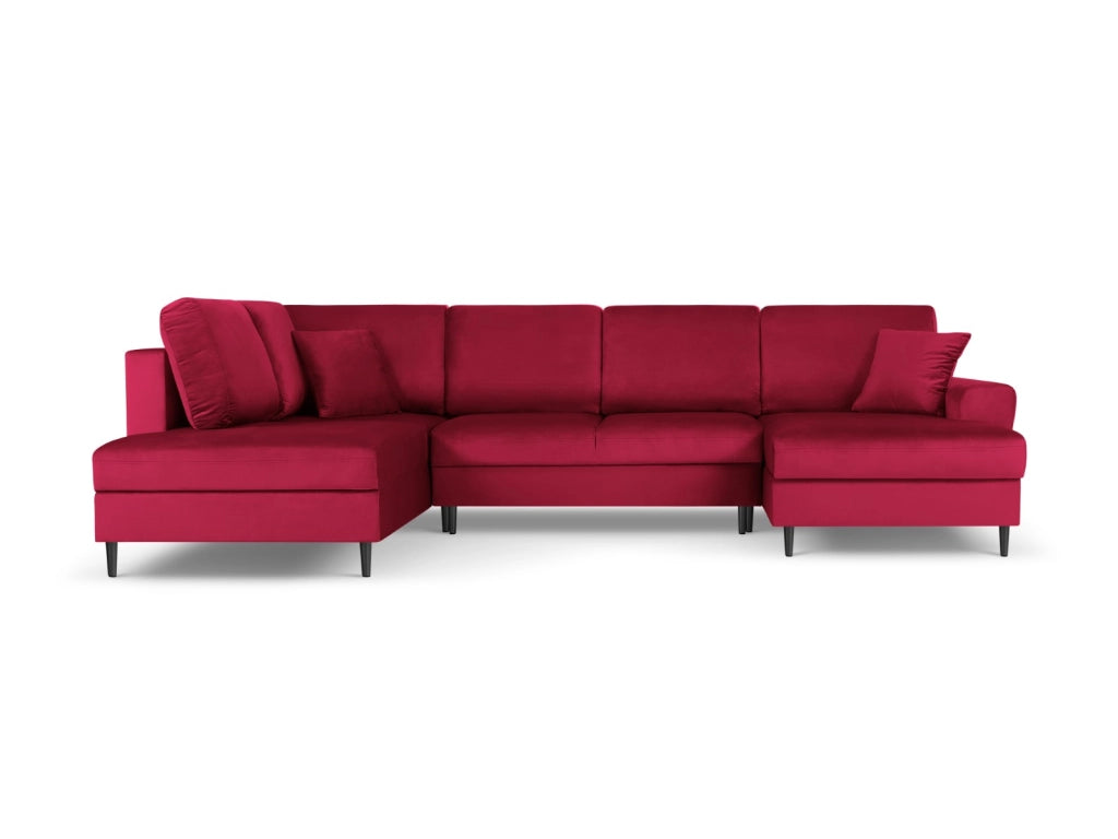 Cosmopolitan Design - Divano panoramico convertibile sinistro con contenitore "Kyoto" 7 posti in velluto rosso 