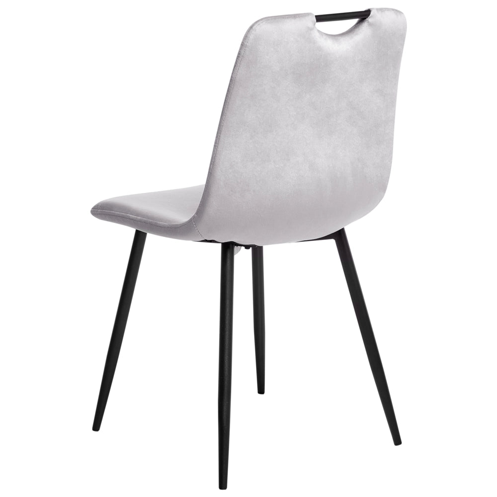 Set di 4 sedie da pranzo in velluto con gambe nere in ferro verniciato a polvere grigio chiaro stile moderno