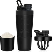 Shaker proteico, acciaio inossidabile, 700 + 200 ml, shaker proteico, bicchiere con contenitore per polvere per sport, fitness, proteina, shaker, proteina, flacone (acciaio inossidabile)