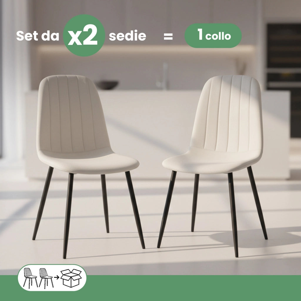 Set di 2 Sedie in velluto trapuntate LUMO Beige gambe nere