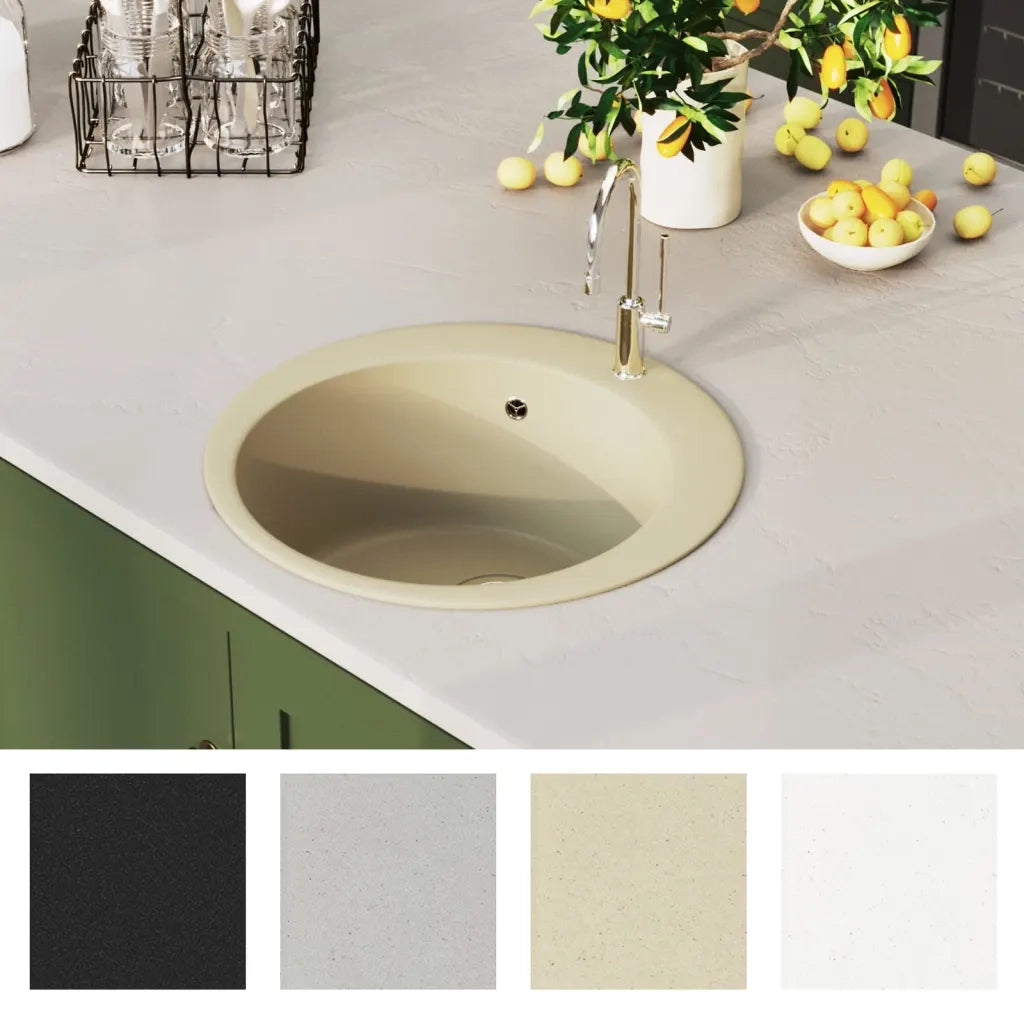 Lavello da Cucina in Granito Vasca Singola Tonda Beige CFW7628382
