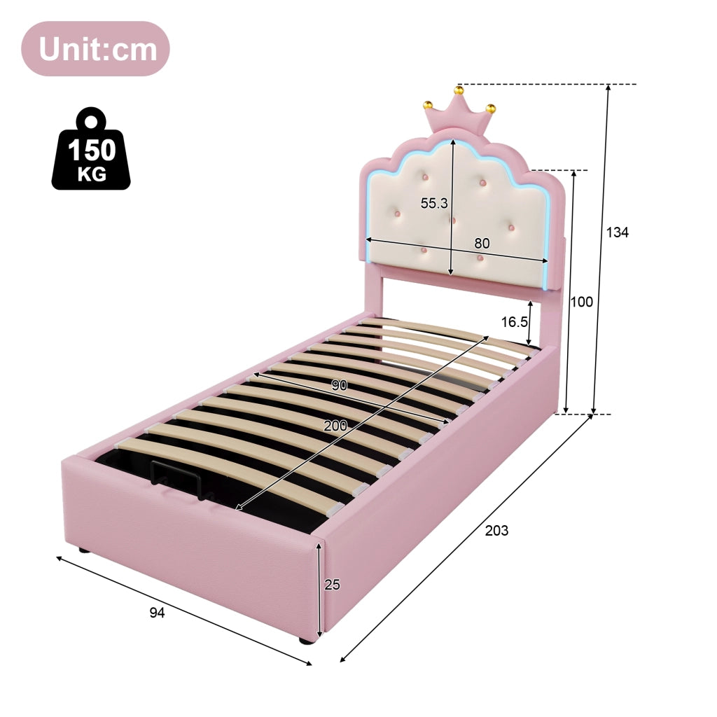 LETTO Contenitore 90x200 cm PU Rosa con luce LED