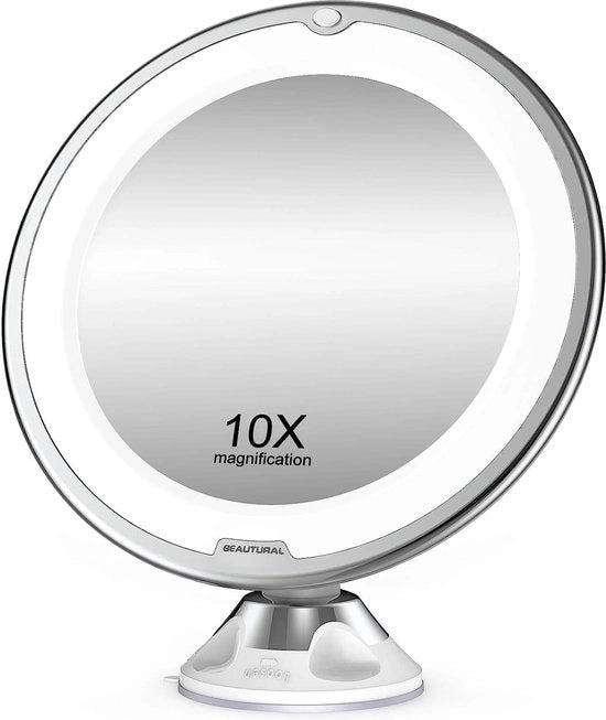 Specchio da trucco LED illuminato 360 gradi girevole con batterie