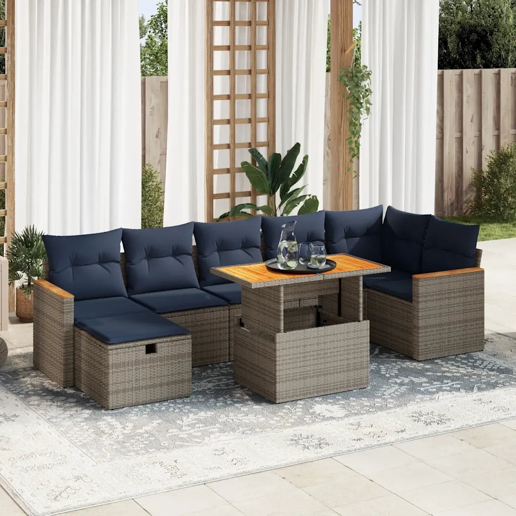 Set Divani Giardino 8 pz con Cuscini Grigio Polyrattan Acacia 3328125