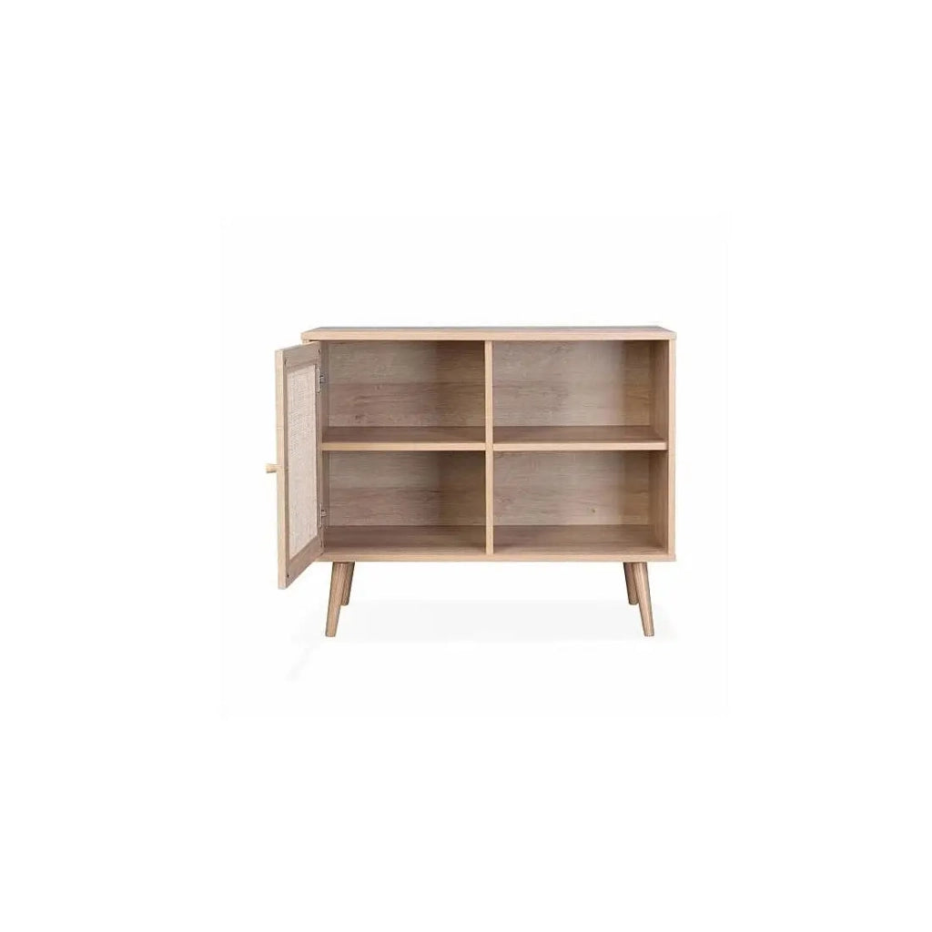 Comò ALTA in rovere chiaro con porta in rattan - Design scandinavo e pratico per il storage