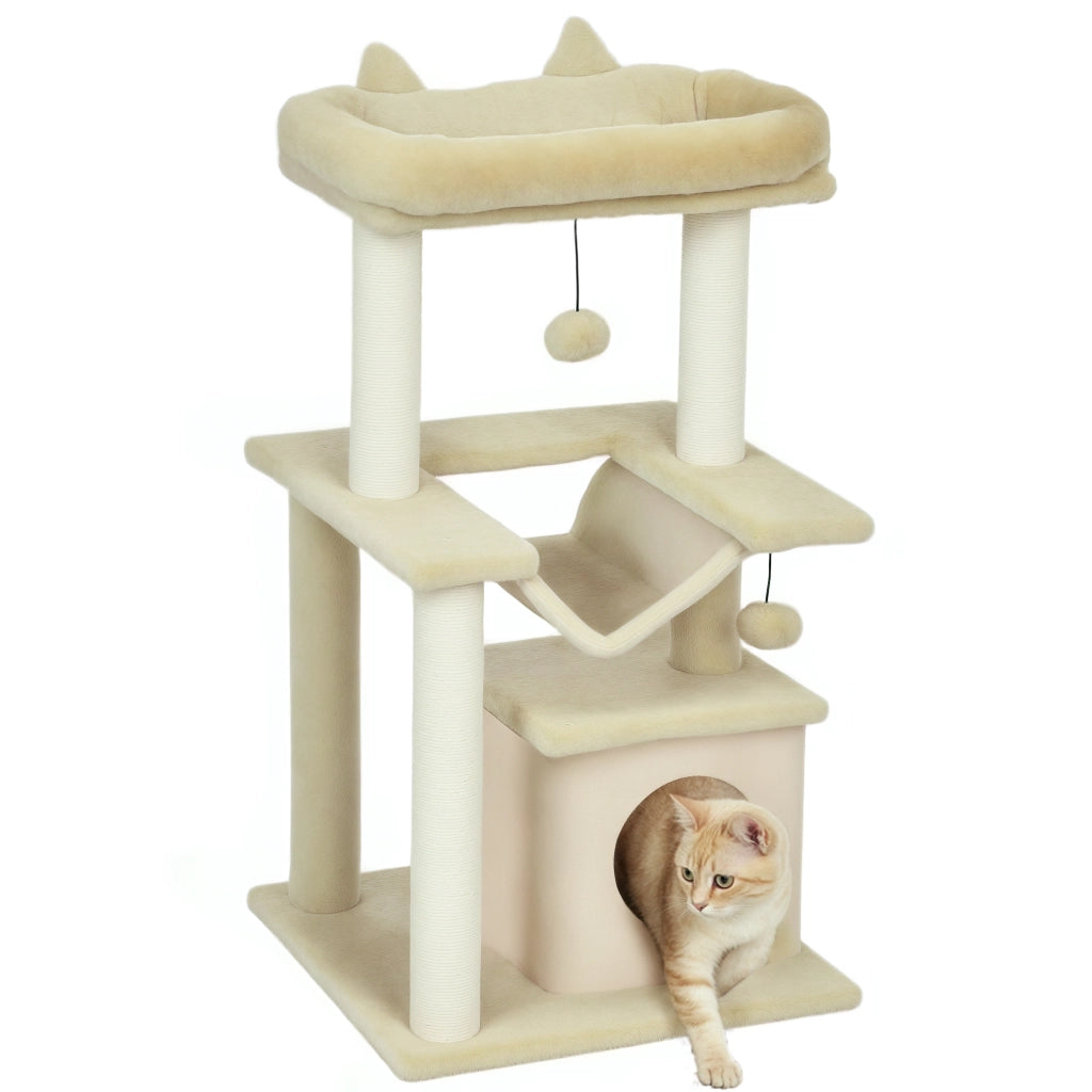 Albero tiragraffi per gatti con giocattoli ¨C zephmum ¨C 48x48x90 cm crema
