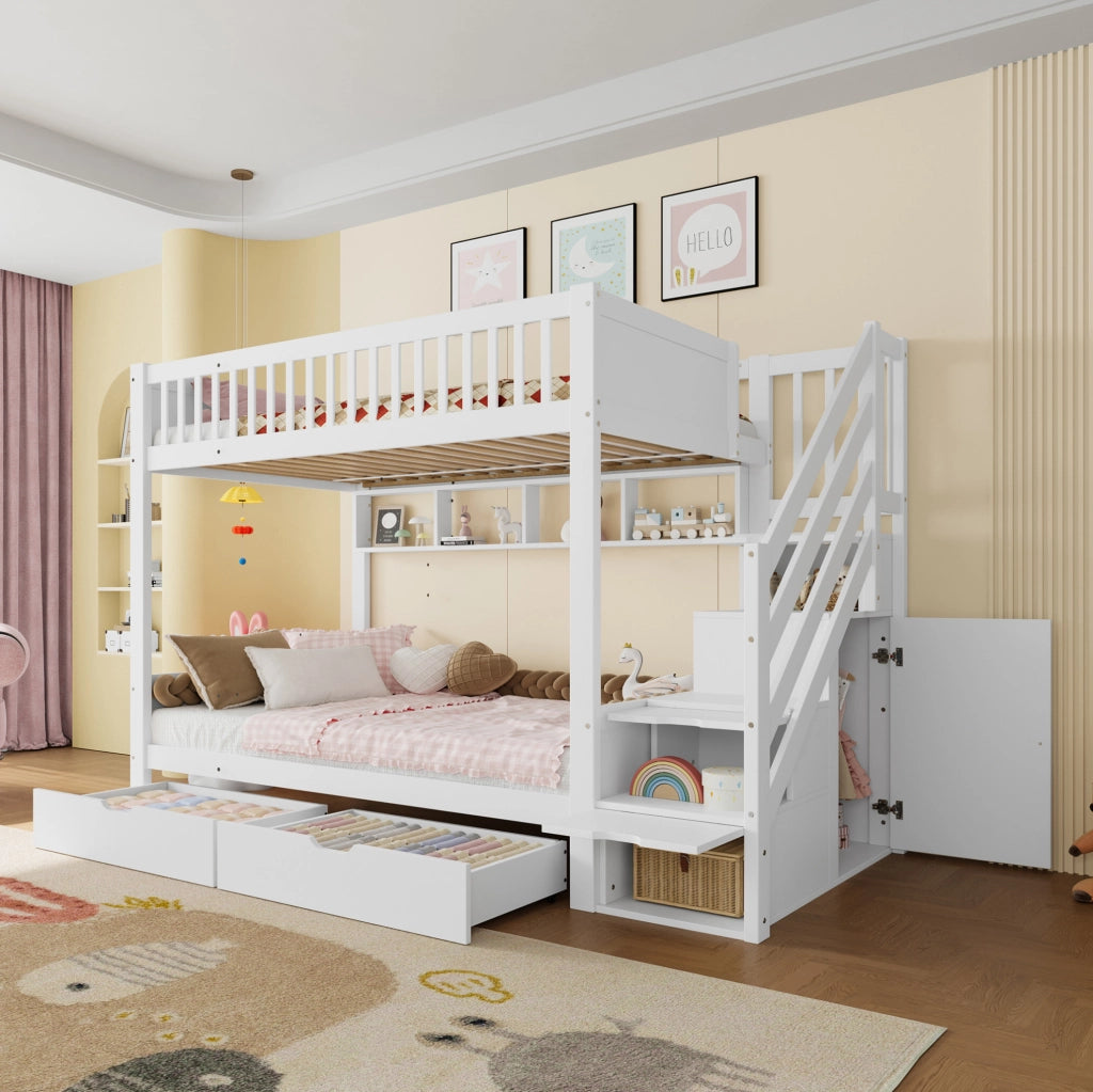 Letto a castello 90x200 cm con armadio, cassetti e spazio contenitivo