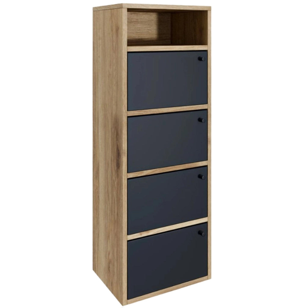 Scarpiera Salvaspazio 4 Ante 42x33x118h cm in Melaminico Venato a Rilievo Rovere e Nero