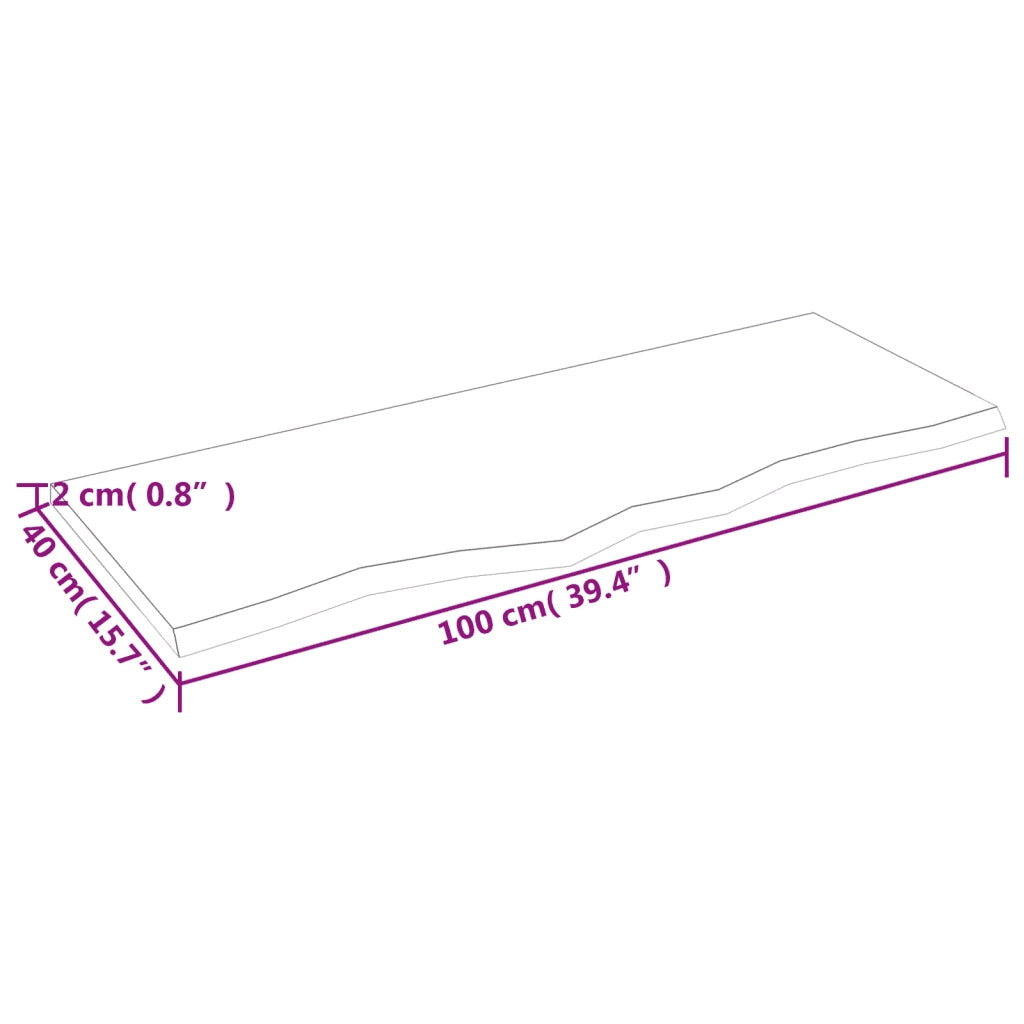 Piano Bagno 100x40x2 cm in Legno Massello Non Trattato 3156032