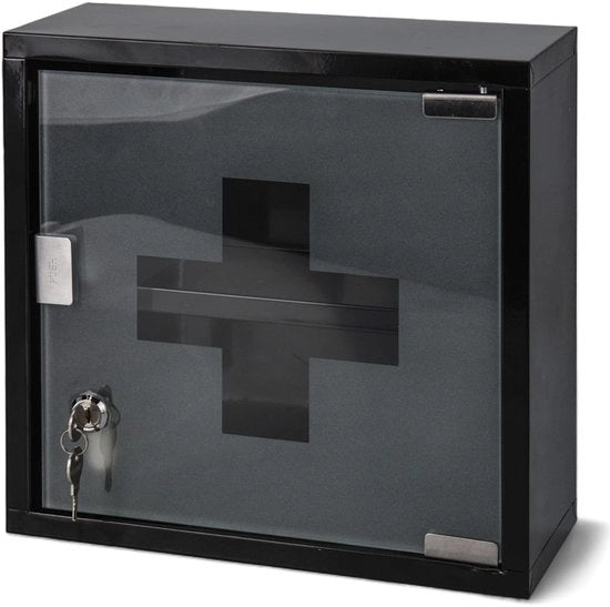Cassa farmaceutica con porta in vetro - chiusura a chiave - fissaggio al muro - sicura per bambini - robusta costruzione in metallo - 30 x 30 x 12 cm - Cassa farmaceutica