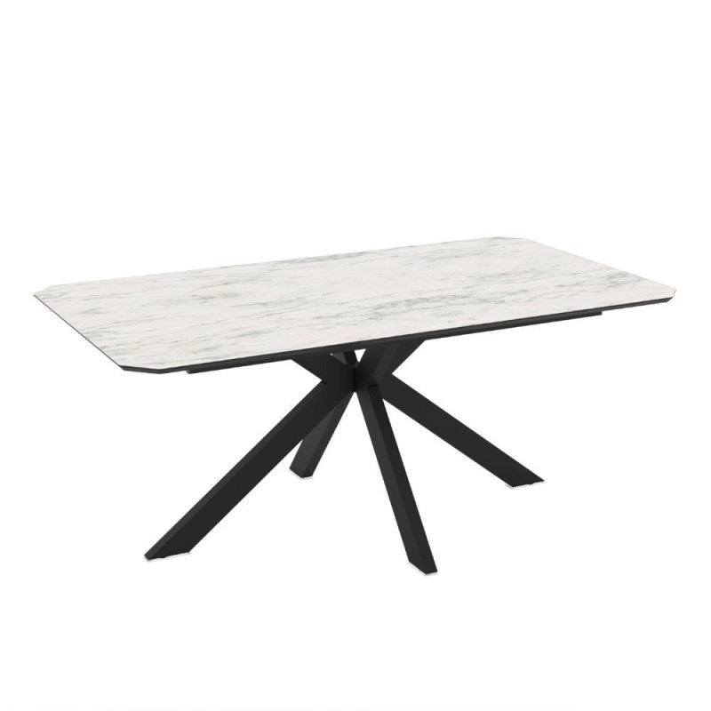 Tavolo fisso Opera con piano effetto marmo bianco opaco e struttura in metallo nero