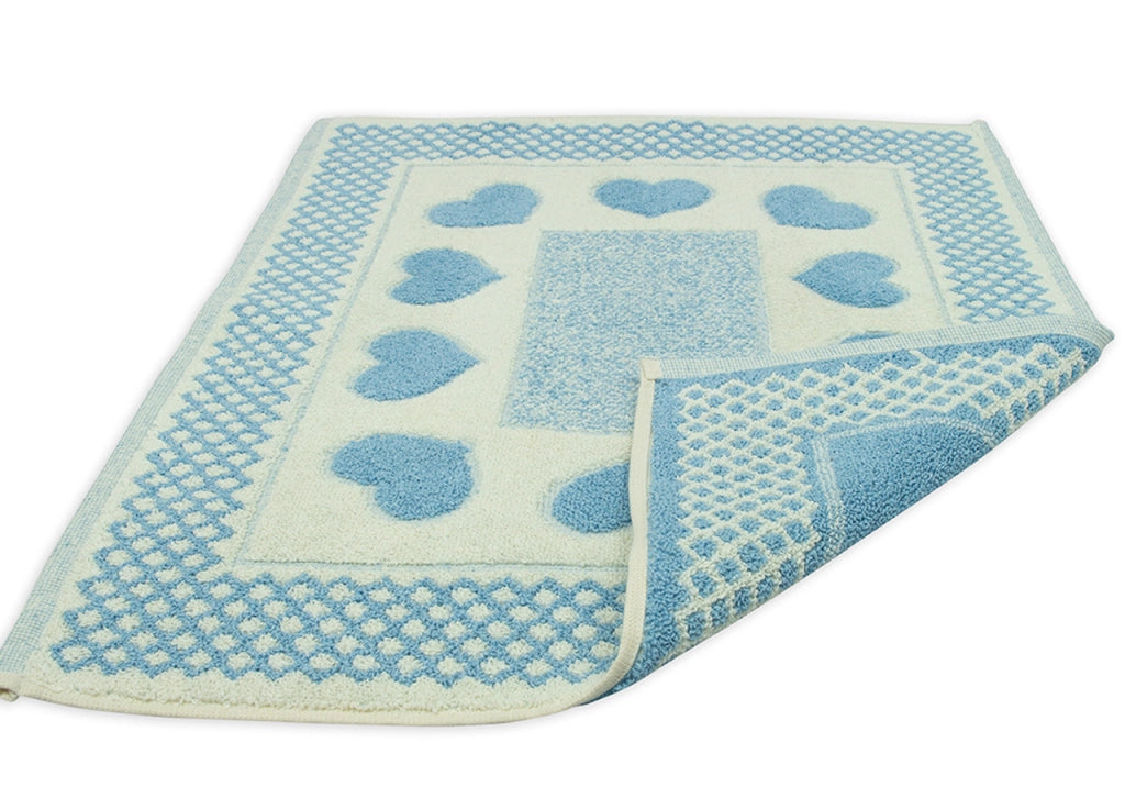 Tappeto Bagno Doccia Spugna Tappetino Assorbente Cotone Pelo Corto Mod. Love O.B - 60x120 - Azzurro
