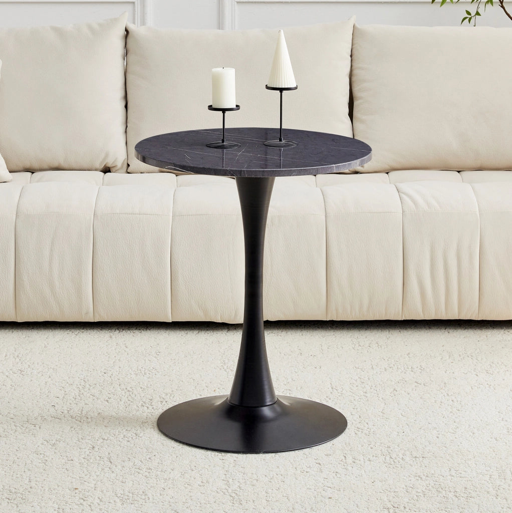 Tavolino rotondo in MDF e metallo nero; altezza 72 cm; portata massima 120 kg