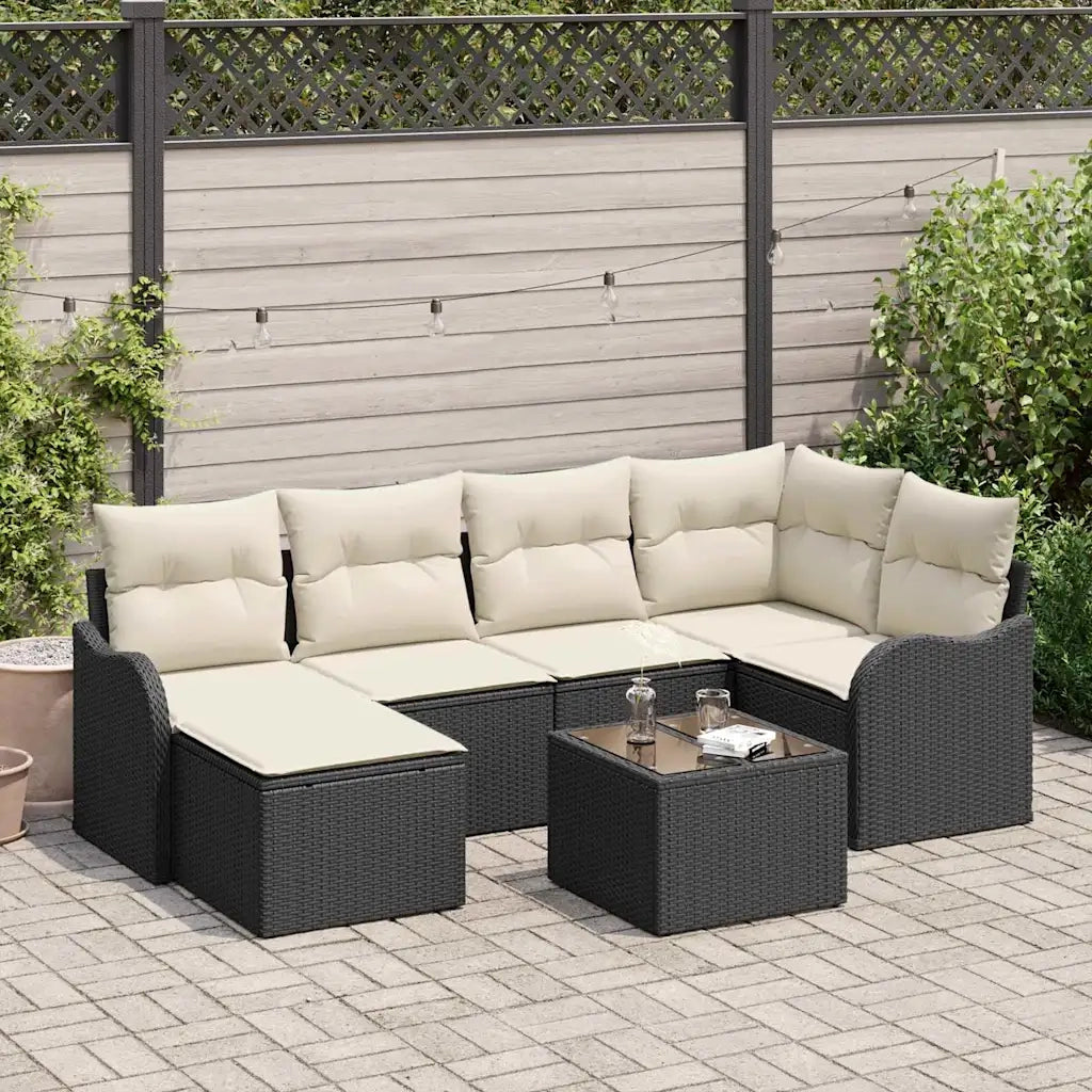 Set Divano da Giardino con cuscino 7 pcs Nero Poly Rattan 3345777
