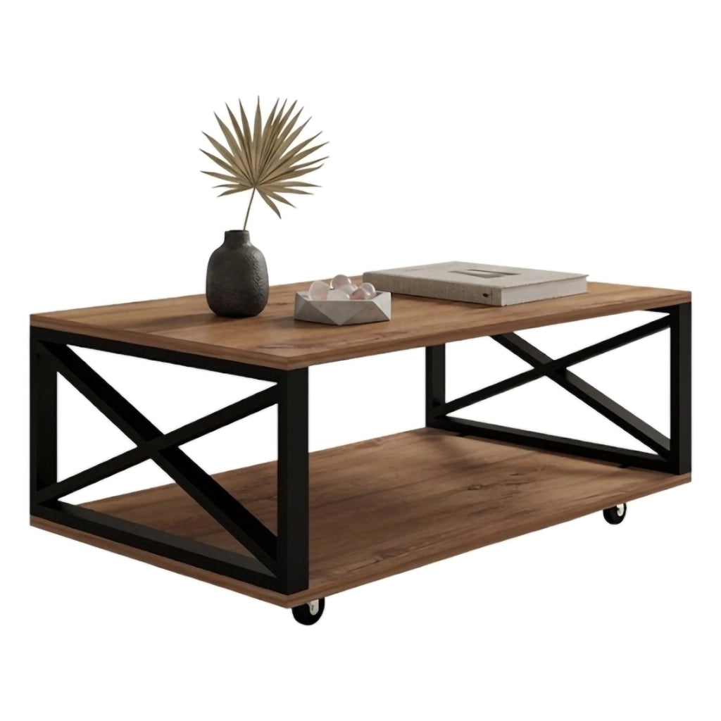 Lesegno, Tavolino da Salotto con Ruote, 98x60x34h cm Marrone Rovere Scuro