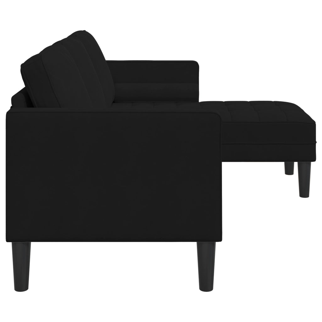 Divano a 3 posti con chaise longue a forma di L nero 160 cm in velluto